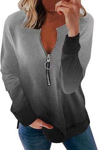 Chvity Women Half Zip Pullover Long Sleeve Shirts Quarter Zip Graphic Sweatshirts Tops in Kuwait