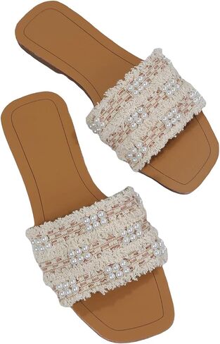GORGLITTER Women's Summer Sandals Boho Pearl Sandals Beach Vacation Sandals in Saudi Arabia