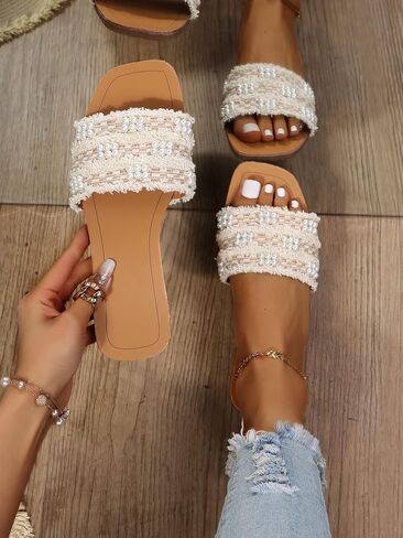 GORGLITTER Women's Summer Sandals Boho Pearl Sandals Beach Vacation Sandals in Saudi Arabia