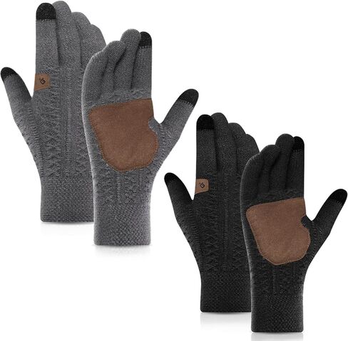 Jeyeou 2 Pairs Winter Touchscreen Gloves for Men Women,Touchscreen Gloves Cold Weather Gloves Warm Knit Thermal Gloves Anti-Slip Elastic Ski Gloves Perfect for Cycling,Running,Driving in Kuwait
