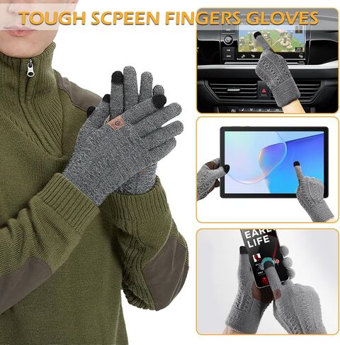 Jeyeou 2 Pairs Winter Touchscreen Gloves for Men Women,Touchscreen Gloves Cold Weather Gloves Warm Knit Thermal Gloves Anti-Slip Elastic Ski Gloves Perfect for Cycling,Running,Driving in Kuwait