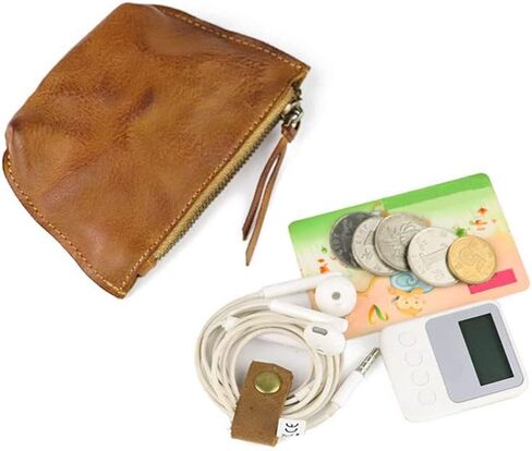 محفظة جلدية صغيرة من اكس اكس هونغ، محفظة للعملات المعدنية، حقيبة بطاقات، حقيبة مفاتيح، حقيبة جلدية بسحاب، محفظة عملات معدنية شخصية للرجال والنساء، بني، ريترو سيمبليسيتي, بني, ريترو سيمبليسيتي in Kuwait