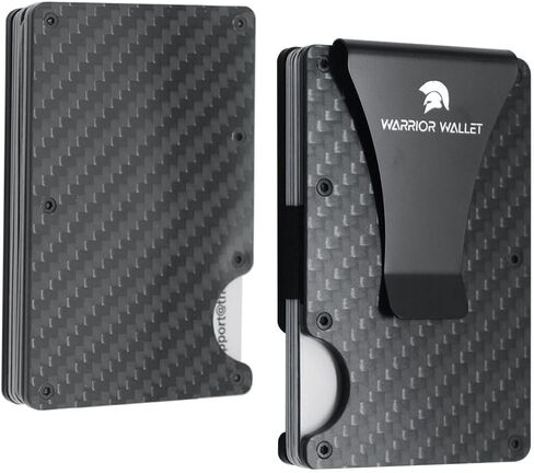 Warrior Wallet Minimalist Slim Wallet For Men - RFID Blocking Front Pocket Credit Card Holder - Aluminum Metal Small Mens Wallets with Cash Strap (Carbon Fiber) Minimalist Card in Saudi Arabia