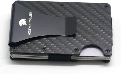 Warrior Wallet Minimalist Slim Wallet For Men - RFID Blocking Front Pocket Credit Card Holder - Aluminum Metal Small Mens Wallets with Cash Strap (Carbon Fiber) Minimalist Card in Saudi Arabia