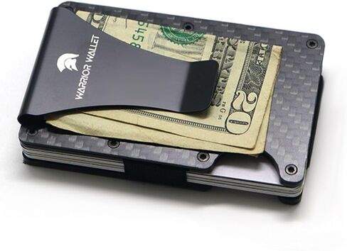 Warrior Wallet Minimalist Slim Wallet For Men - RFID Blocking Front Pocket Credit Card Holder - Aluminum Metal Small Mens Wallets with Cash Strap (Carbon Fiber) Minimalist Card in Saudi Arabia