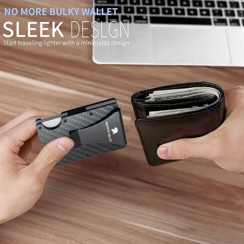 Warrior Wallet Minimalist Slim Wallet For Men - RFID Blocking Front Pocket Credit Card Holder - Aluminum Metal Small Mens Wallets with Cash Strap (Carbon Fiber) Minimalist Card in Saudi Arabia