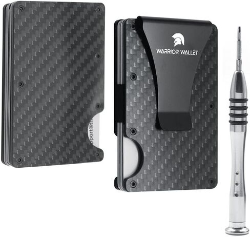 Warrior Wallet Minimalist Slim Wallet For Men - RFID Blocking Front Pocket Credit Card Holder - Aluminum Metal Small Mens Wallets with Cash Strap (Carbon Fiber) Minimalist Card in Saudi Arabia