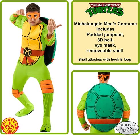 Rubie's Men's Teenage Mutant Ninja Turtles Deluxe Michelangelo Costume Jumpsuit, Shell, and Eye-maskAdult Costume in Saudi Arabia
