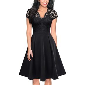 MISSMAY Women's Retro Floral Lace V-Neck Cocktail Party Swing Dress