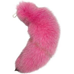Deer Tail Keychain - Real Fur, Soft Key Ring - Gift for Deer/Fox/Wolf Cosplay, Fairy Costumes, Coat & Hat Accessories (1PCS, 40cm, Pink)