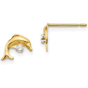 Diamond2Deal 14k Yellow Gold CZ Dolphin Earrings for Women (L-5 mm W-8 mm) in Saudi Arabia