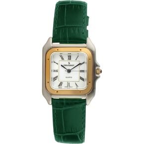 Peugeot Women Two-Tone Tank Shape Dress Watch with Designer Leather Wrist Band