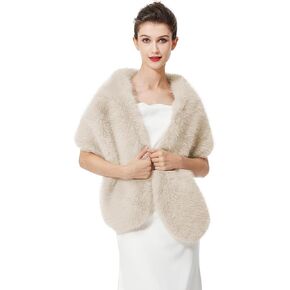 BEAUTELICATE Women's Faux Fur Shawl Stoles Wrap Faux Fur Scarf for Bridal Wedding Party