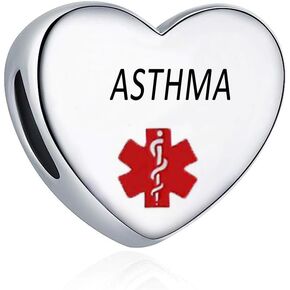 OutstandLong Heart Alert ID Silver Charm Emergency First Aid Laser Engraved Health Alert Bead for Pandora Bracelets