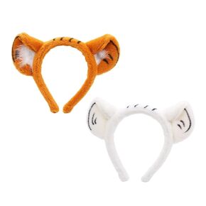2Pack Tiger Year Tiger Headbands Cute Fashion Fluffy Soft Plush Tiger Ear Headwears for Women Girls Makeup Headband Face Washing Headband Safari Bday Party Photo Props Yellow&White