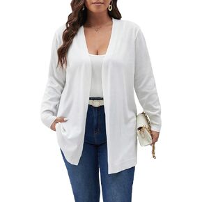 Floerns Women's Plus Size Solid Open Front Long Sleeve Cardigan Sweaters