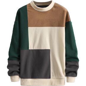 WDIRARA Men's Color Block Round Neck Long Sleeve Sweatshirt Casual Pullovers Top