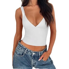 REORIA Women's Summer Sexy Deep V Neck Sleeveless Slim Fit Trendy Y2k Corset Cami Crop Tank Tops