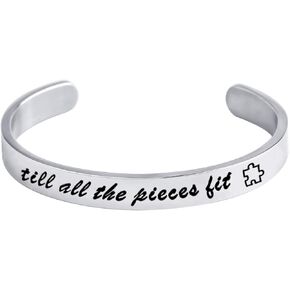bobauna Autism Awareness Cuff Bangle Bracelet Till All The Pieces Fit Puzzle Piece Jewelry Encouragement Gift in Saudi Arabia