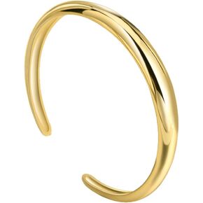 Chic Minimalist Smooth Gold Bangle Cuff Wrist Bracelet for Women Girls Trendy Adjustable 14K Gold Plated Dainty Daughter Gifts Jewelry Birthday