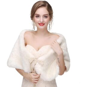 Obmyec Faux Fur Shawl Wraps Wedding Sleeveless Faux Fur Stole Fur Scarf for Bride and Bridesmaids