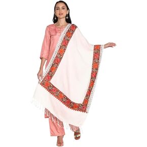 Zamour Women Embroidered Large Scarf Wrap Faux Pashmina Wool, Indian Kashmiri Oversized Scarves Wraps Stole Shawl for Winter
