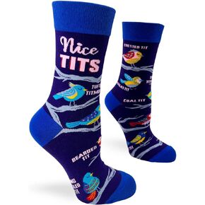 Nice Tits Colorful Women's Novelty Crew Socks Featuring Cute Tit Birds - 1 Pair, 1 Size Fits Most