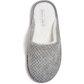 Laura Ashley Womens Plush Memory Foam Scuff Slippers, Fluffy Warm Micro Terry House Shoes, Comfy Slip On Bedroom Slipper