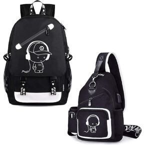 حقائب ظهر مدرسية مضيئة من FEWOFJ، حقيبة حبال صغيرة للأولاد، موسيقى سوداء in Kuwait