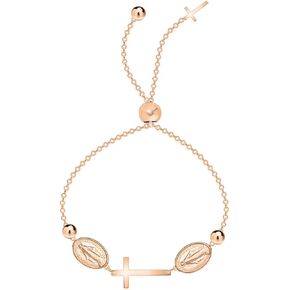 Savlano 925 Sterling Silver 14K Gold Plated Italian Solid Adjustable Rosary Cross Slider Bracelet Comes With Gift Box for Women - Made in Italy