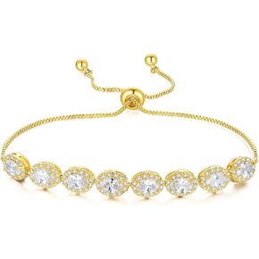 RIMAYZI 14K Gold Plated Adjustable Slide Bracelet for Women, Classic Tennis Bolo Bracelet for Her Fashion Jewelry Birthday Gifts for Women Girls Mom Wife Daughter Her