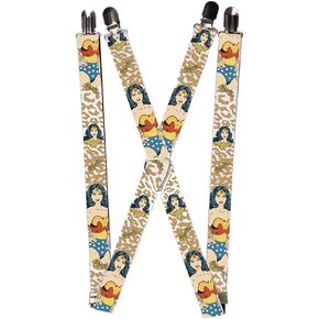 Buckle-Down Suspenders-Wonder Woman Face/Pose Leopard Tan