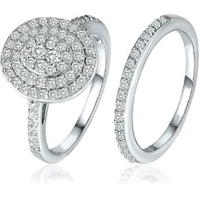 بحر الجليد 925 الفضة الاسترليني جولة قطع تشيكوسلوفاكيا مكعب زركونيا العنقودية البيضاوي هالة الذكرى الزفاف الفرقة خاتم الخطوبة مجموعة الزفاف، أحجام 5 إلى 10 in Kuwait