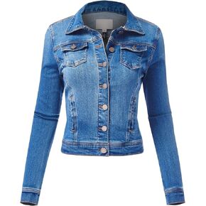 Women Casual Classice Long Sleeve Slim-fit Denim Jean Jacket