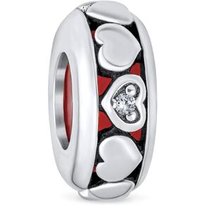 Valentine Lovers Personalized Saying Word LOVE Pink CZ Accent Flower Power Retro Heart Shape Charm Bead For Women Teen Enamel .925 Sterling Silver Fits European Bracelet