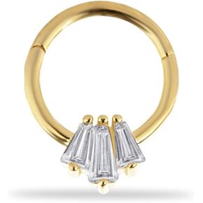 Clicker Hoop Cartilage Piercing Earring With Clear Zircon - 14K Solid Yellow Gold - For Helix Tragus Septum Lobe Conch & Other Body Piercing BY KORAL JEWELRY