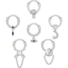 FINREZIO 16G Septum Rings Stainless Steel Dangle Septum Jewelry with Blue Plant Clear Moon Sun Daith Cartilage Helix Tragus Earrings Nose Rings Piercing Jewelry for Women in Kuwait