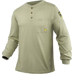 PTAHDUS FR Shirts for Men, 7.1oz CAT2/HRC2 Flame Resistant Shirts Long Sleeve, 100% Cotton FR Clothing for Men