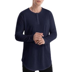 Henley Shirts for Men, Mens Henley Long Sleeve T-Shirt Cotton Casual Hipster Longline t Shirt