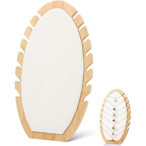 Wooden Necklace Display Stand with PU Leather Soft Mat, Detachable Oval Tabletop Jewelry Display Boards for 12 Necklaces, Bamboo Necklace Organizer Holder, 10.4x6.3x2.8 Inches (White)