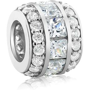 Gem Stone King 925 Sterling Silver Cubic Zirconia 12X9MM Bead Charm