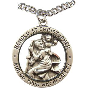 Sterling Silver Saint Christopher Travel Protection Medal Pendant, 1 Inch