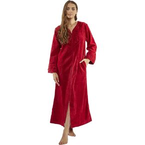 HOC Women's Rose Embroidered Yoke Chenille Zipper Robe