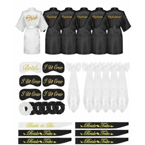 6 قطع من أردية وصيفة العروس من EPLAZA لحفلات الزفاف للنساء، رداء حريري مع قناع العين، وشاح العروس، وطرحة الزفاف وربطات الشعر in Kuwait