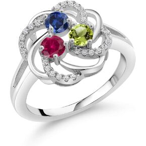 Gem Stone King Customized and Personalized Build Your Own 3 Stone Birthstones White Created Sapphire 925 Sterling Silver Ring For Women