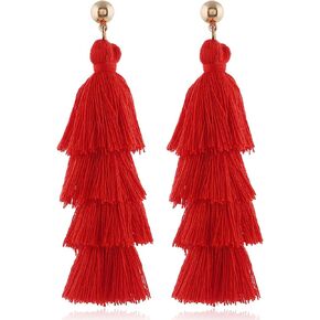 Layered Tassel Earrings Bohemian Tiered Tassel Druzy Stud Dangle Earrings for Women Girls in Kuwait