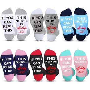Vicenpal 6 Pairs Funny Nurse Socks Christmas Appreciation Gifts Unisex Nursing Crew Socks If You Can Read This Nurse Is off Duty for Nurse Teacher Dentist Docotor Birthday, 6-12