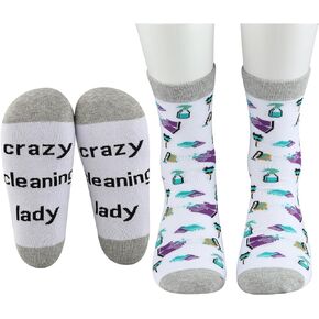 MBMSO Crazy Cleaning Lady Gifts Cleaning Socks House Cleaner Socks Housekeeper Socks Housekeeping Gift for Cleaning Lovers