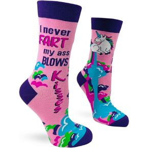 Fabdaz I Never Fart My Ass Blows Kisses Novelty Crew Socks for Women