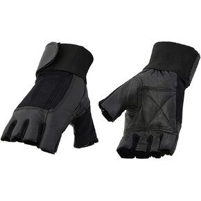 Milwaukee Leather MG7562 Men's Black Leather and Spandex Gel Padded Palm Fingerless Motorcycle Hand Gloves W/Mesh Material